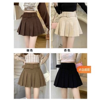 Chân váy xếp ly nhung tăm kèm belt, đùi giả váy có quần bảo hộ bên trong cạp cao tôn dáng