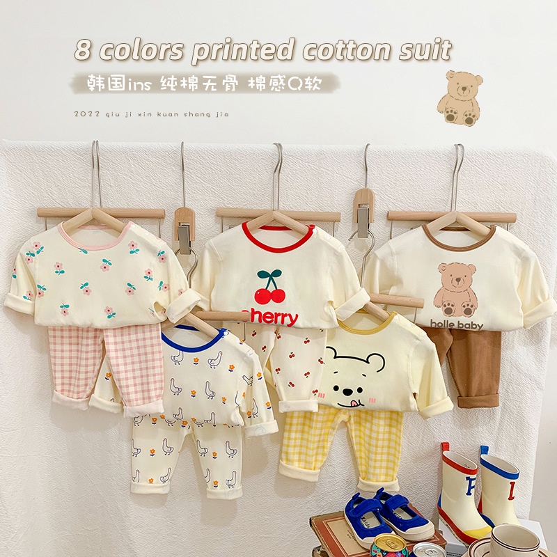 Bộ Đồ Ngủ Hai Mảnh Áo + Quần Dài Thời Trang Thu Đông Cho Bé