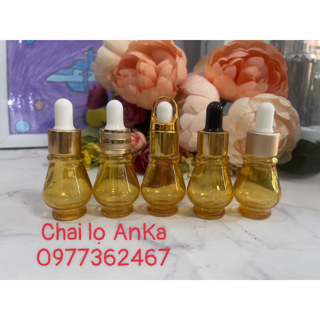 chai thủy tinh đựng serum , chai lọ chiết mỹ phẩm , CHAI THỦY TINH BẦU VÀNG 10ML ĐẦU BÓP
