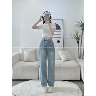  Quần jeans bò nữ denim ống rộng suông lưng cạp cao form rộng chất đẹp Emilyshop (J)