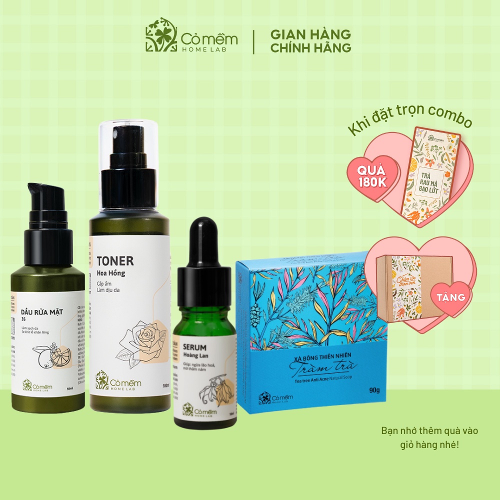 Bộ Chăm Sóc Da 4 Bước Sáng Da Giảm Mụn An Cỏ Mềm