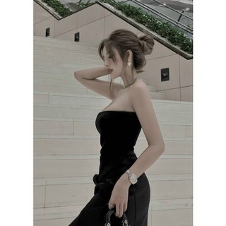SET ỐNG ĐEN CHÂN VÁY MIDI CỘT XOẮN EO