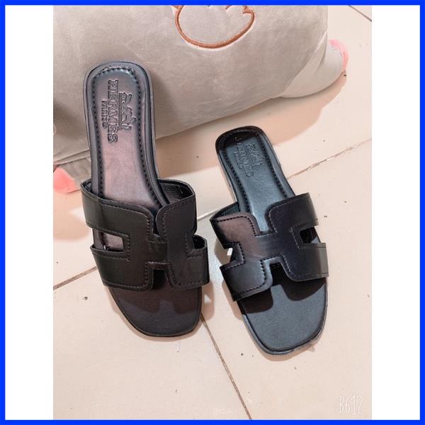 Dép Lê da chữ H trơn, thời trang đế thấp may viền lót chắc chắn