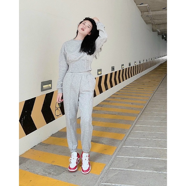 Bộ nỉ mix quần bom gân