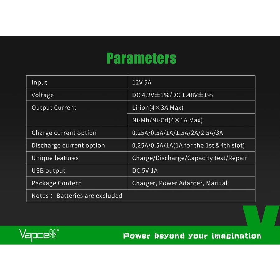 Cục sạc thông minh WURKKOS Vapcell S4 + 4 khe cắm max 3A thích hợp cho pin 10440 14500 16340 18650 21700 Và 26650