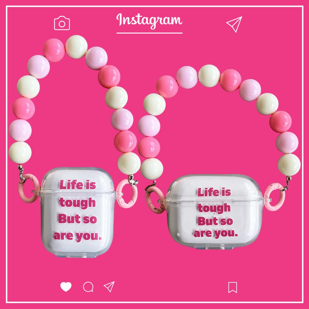 Vỏ Bảo Vệ Hộp Đựng Tai Nghe AirPods 1 / 2 Gen3 Pro2 2022 Bằng Tpu Mềm Trong Suốt In Chữ Màu Hồng Có Móc Khóa