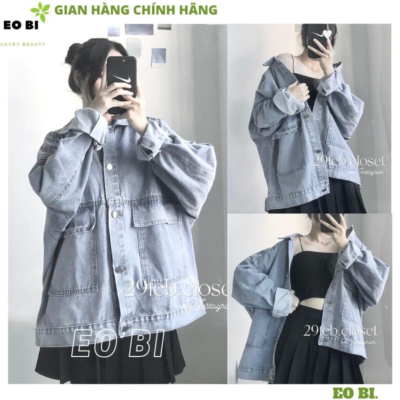 Áo Khoác Jean Unisex Outfits Nam Nữ Form Rộng, áo khoác bò trơn 2 túi dáng rộng hộp trẻ chung năng động - EOBI