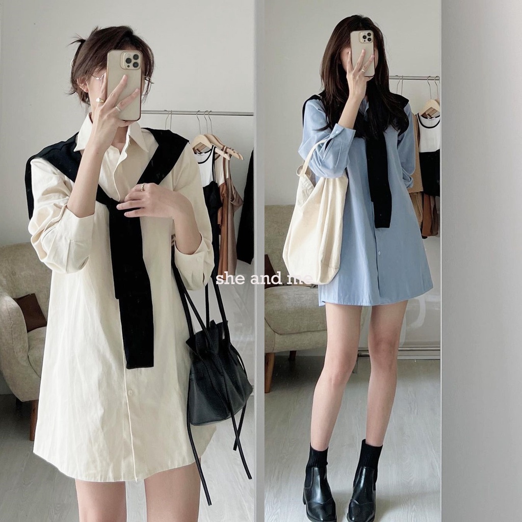 Lyly Dress_Váy Sơ Mi Dài Tay Kèm Khăn Hàng Quảng Châu Siêu Đẹp (Ảnh thật ở cuối)