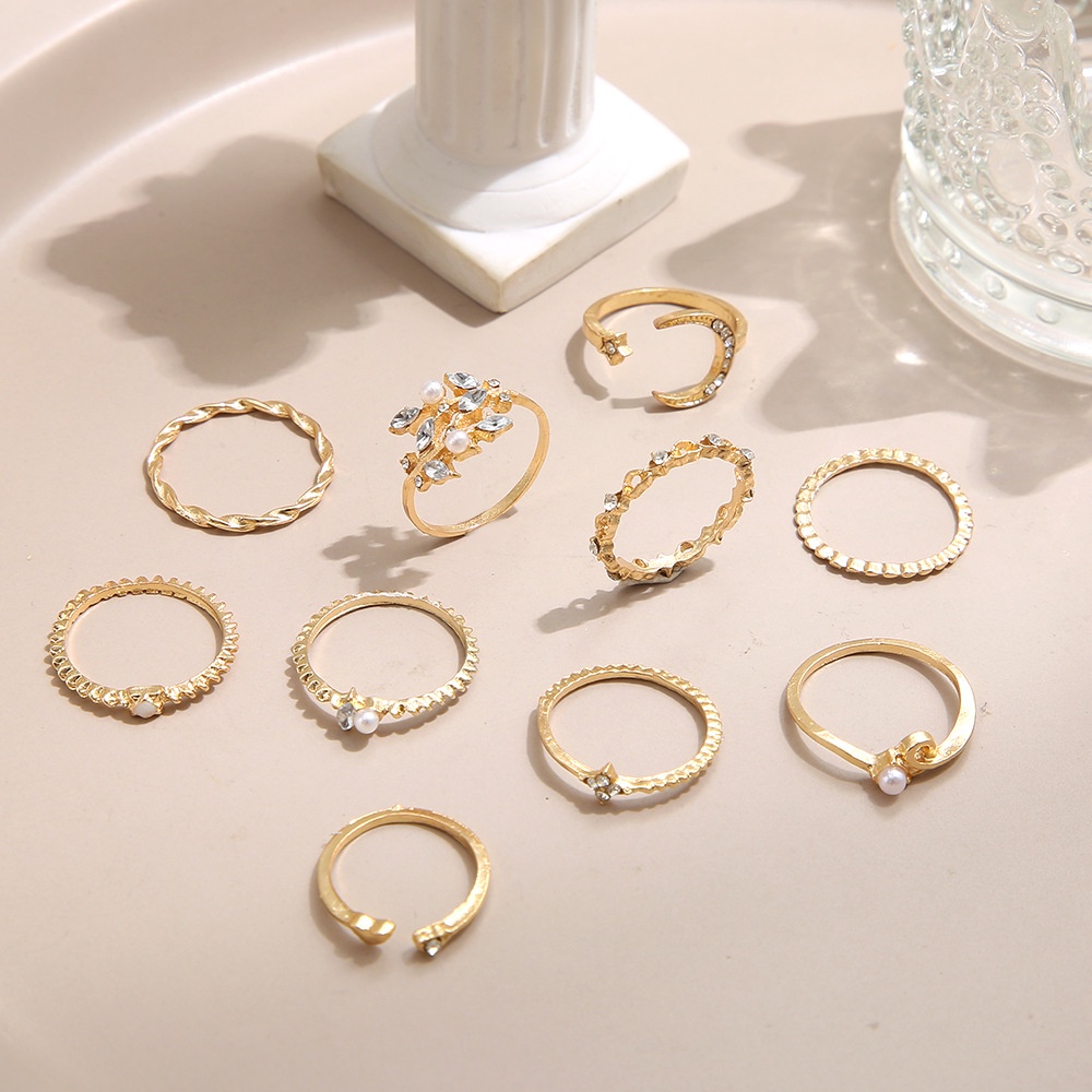 Set 10 Nhẫn Đeo Khớp Ngón Tay Đính Đá / Ngọc Trai / Ngôi Sao / Trái