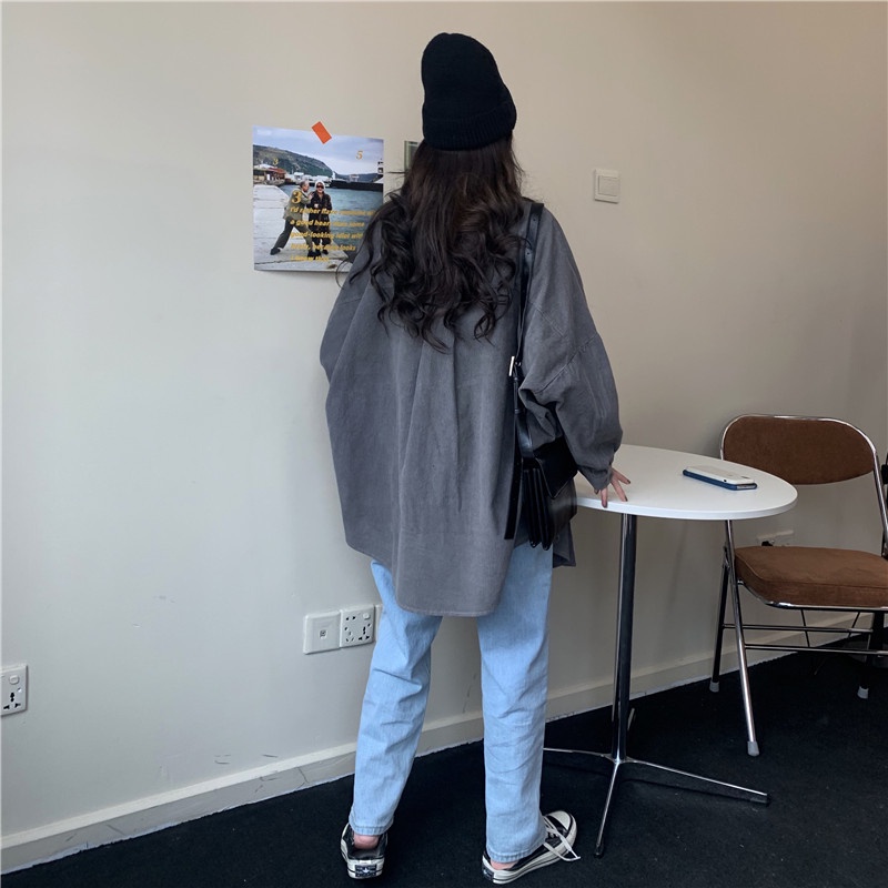 Áo Sơ Mi Tay Dài Dáng Rộng Màu Sắc Thanh Lịch Phong Cách Hàn Quốc