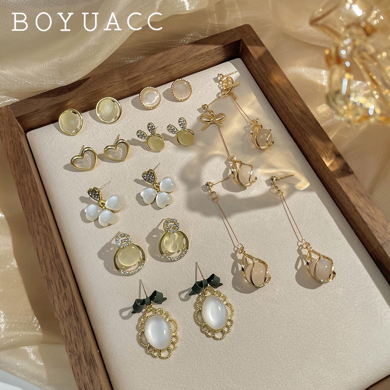 Bông Tai Đính Đá Opal Chất Lượng Cao Cho Nữ