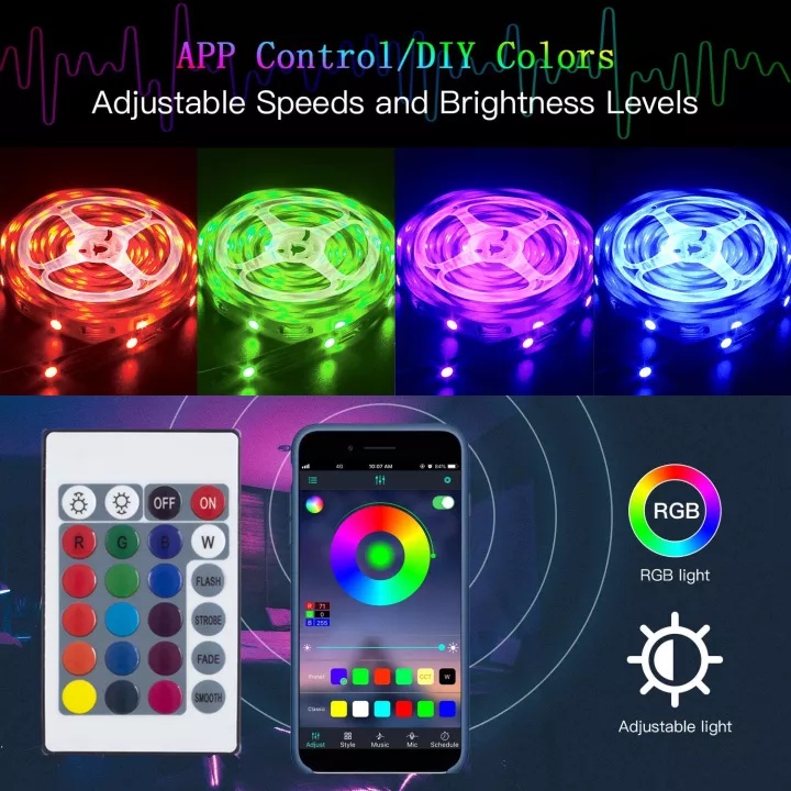 Dây đèn LED gắn phía sau tivi 5V 5050 RGB 16M màu LED mạch khiển tích hợp 3 nút bấm USB tiện dụng