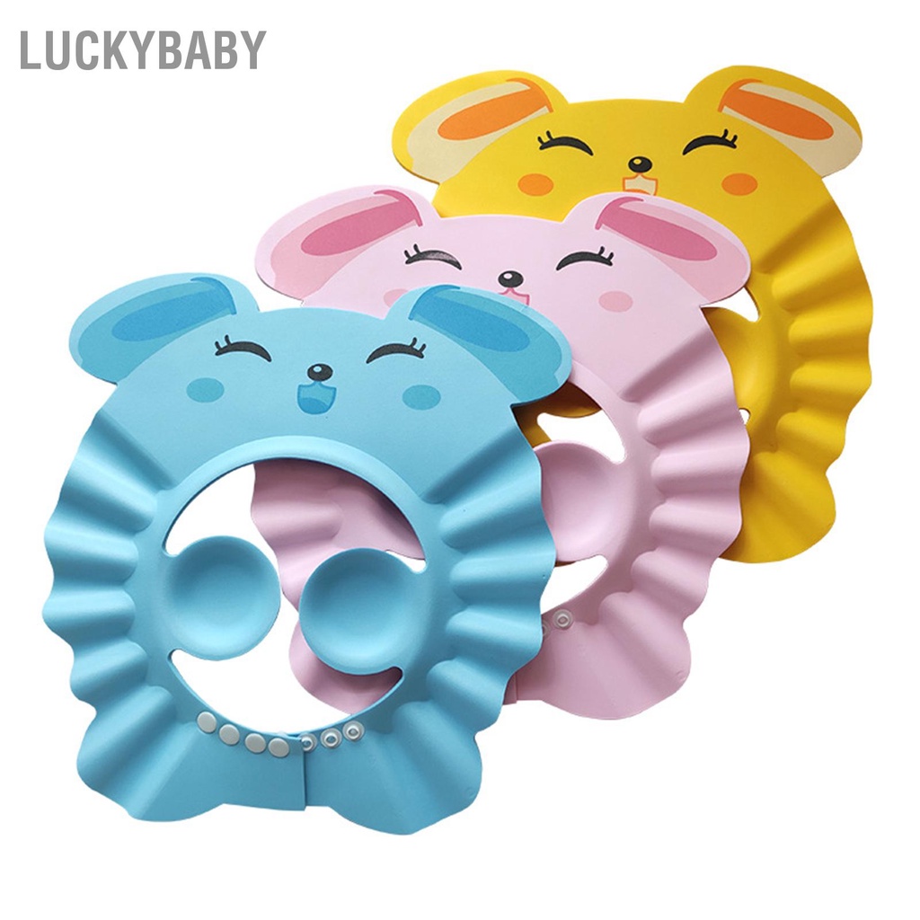 LUCKYBABY Mũ tắm cho trẻ sơ sinh có thể điều chỉnh kích thước gội đầu không thấm nước với nắp bảo vệ tai