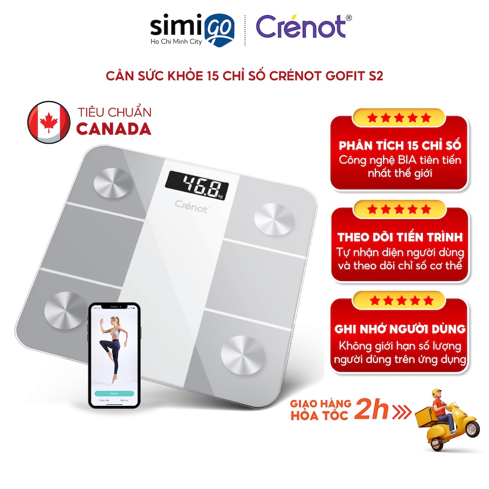 Cân điện tử sức khoẻ thông minh Crenot Gofit S2 kết nối bluetooth đo phân tích chỉ số cơ thể body fat scale