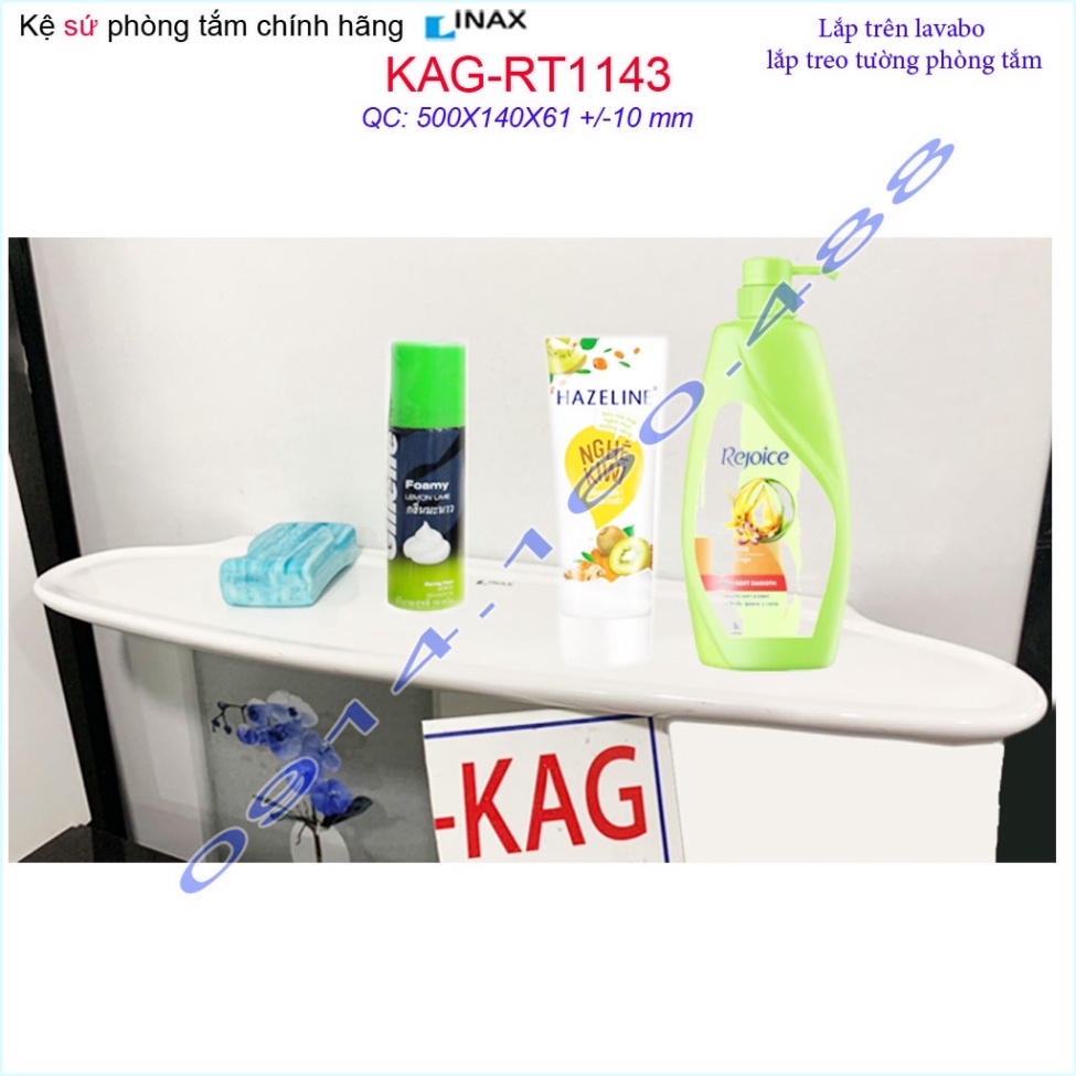 Kệ sứ LInax KAG-RT1143, kệ dưới gương đựng xà phòng nhà tắm cao cấp chính hãng sứ trắng tinh dễ vệ s