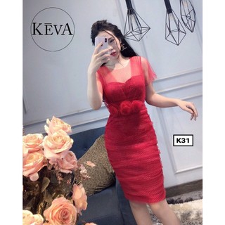 Váy đầm body k31 đỏ phối ren 2 lớp butino shop