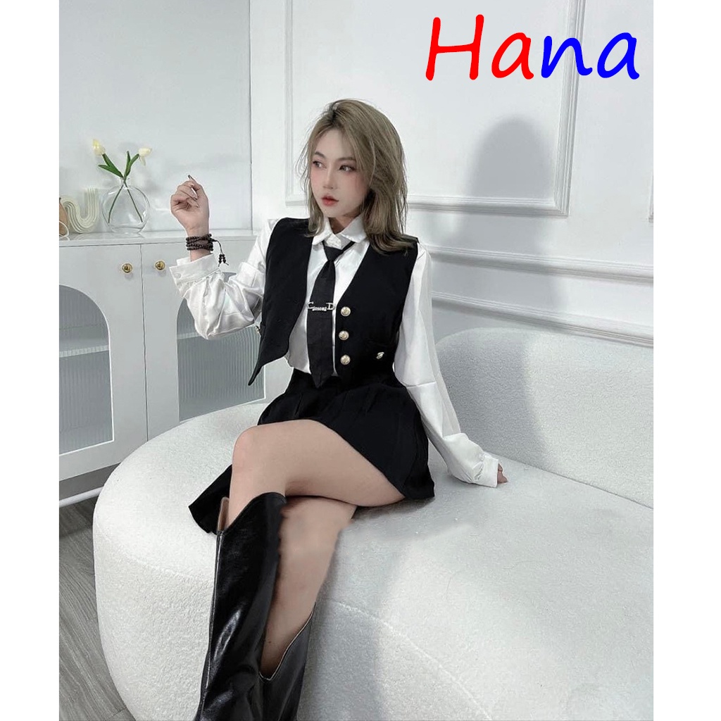 Set vest 4 món kèm chân váy, cà vạt siêu xinh - Hana61