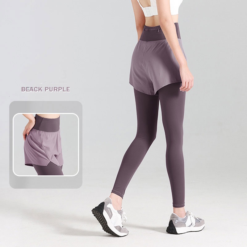 Quần Legging Thể Thao Giả Hai Lớp Lưng Cao Co Giãn Có Túi Dành Cho Nữ
