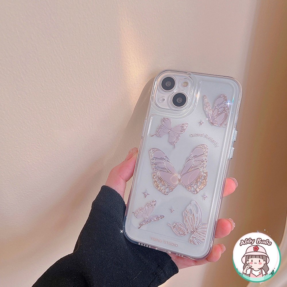 Ốp Điện Thoại TPU Mềm Trong Suốt Họa Tiết Bướm Hồng Cho Iphone 14 Pro Max 11 7Plus 13 12 11 Pro Max X XS XR