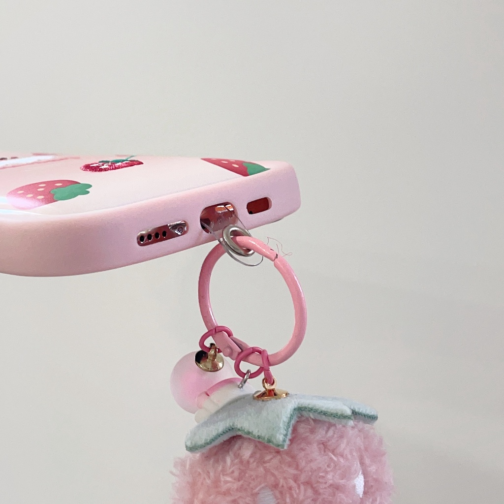 Ốp Điện Thoại TPU Silicon Mềm Chống Sốc Phối Dây Đeo Ngọc Trai / Thỏ / Dâu Tây Dễ Thương Cho iPhone 14 13 12 11 Pro Max Plus