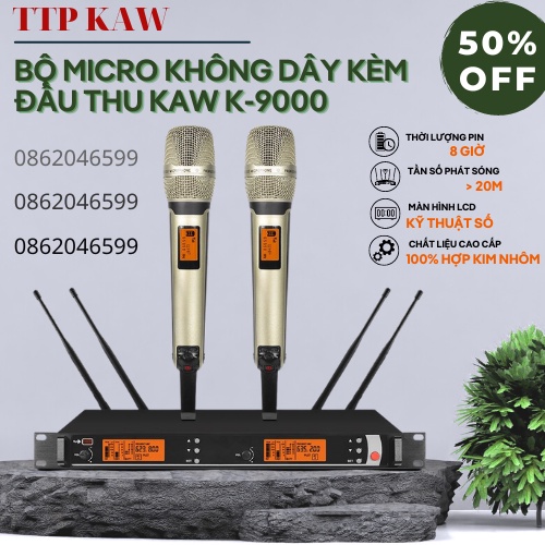 Bộ micro không dây kèm đầu thu cao cấp KAW-K9000 - Công nghệ âm thanh chân thực, Màn hình LED, Chống trượt