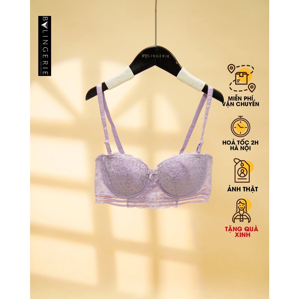 Bộ đồ lót ren nữ BY LINGERIE màu đen tím đỏ có gọng dẻo mút mỏng tạo ngực tròn trịa B309