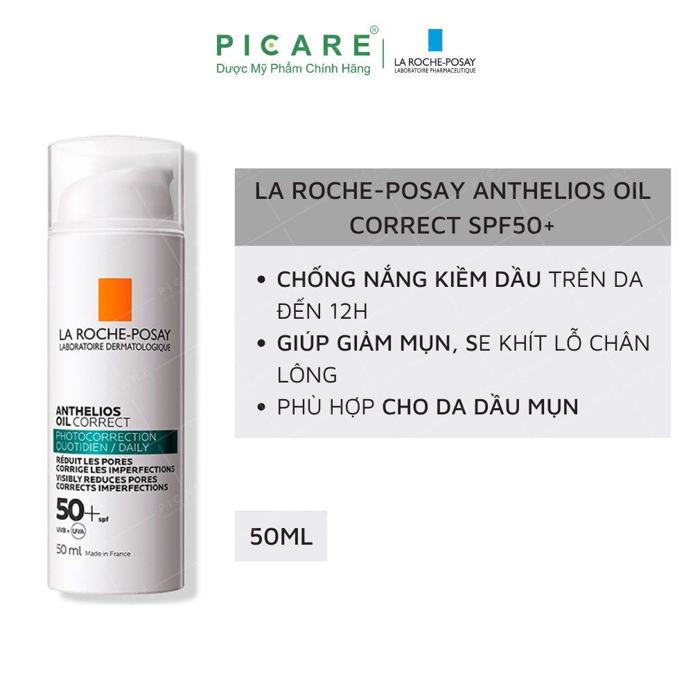 Kem chống nắng dạng gel hỗ trợ giảm mụn, kiểm soát nhờn La Roche Posay Anthelios Oil Correct Daily Gel-Cream SPF50+ 50ml