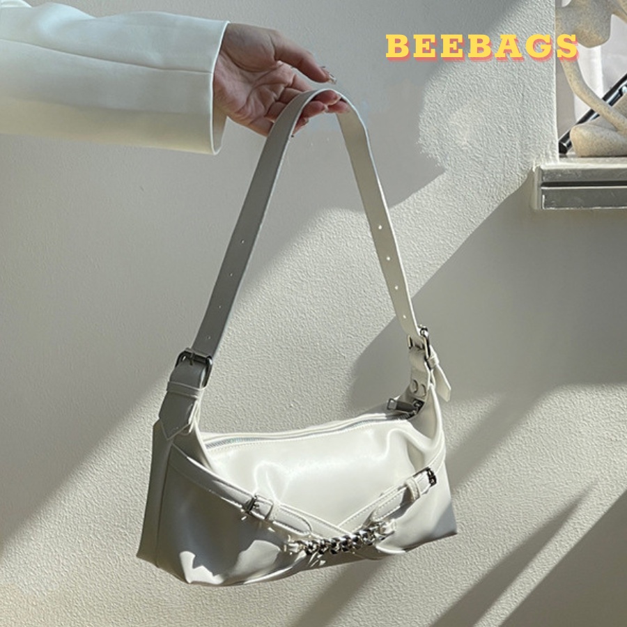 Túi Da Thiết Kế Dây Xích Sang Trọng Đeo Vai Màu Trắng, Đen | TX58 | Túi Đeo Vai Nữ Sang Chảnh Dễ Phối Đồ Phong Cách Y2K