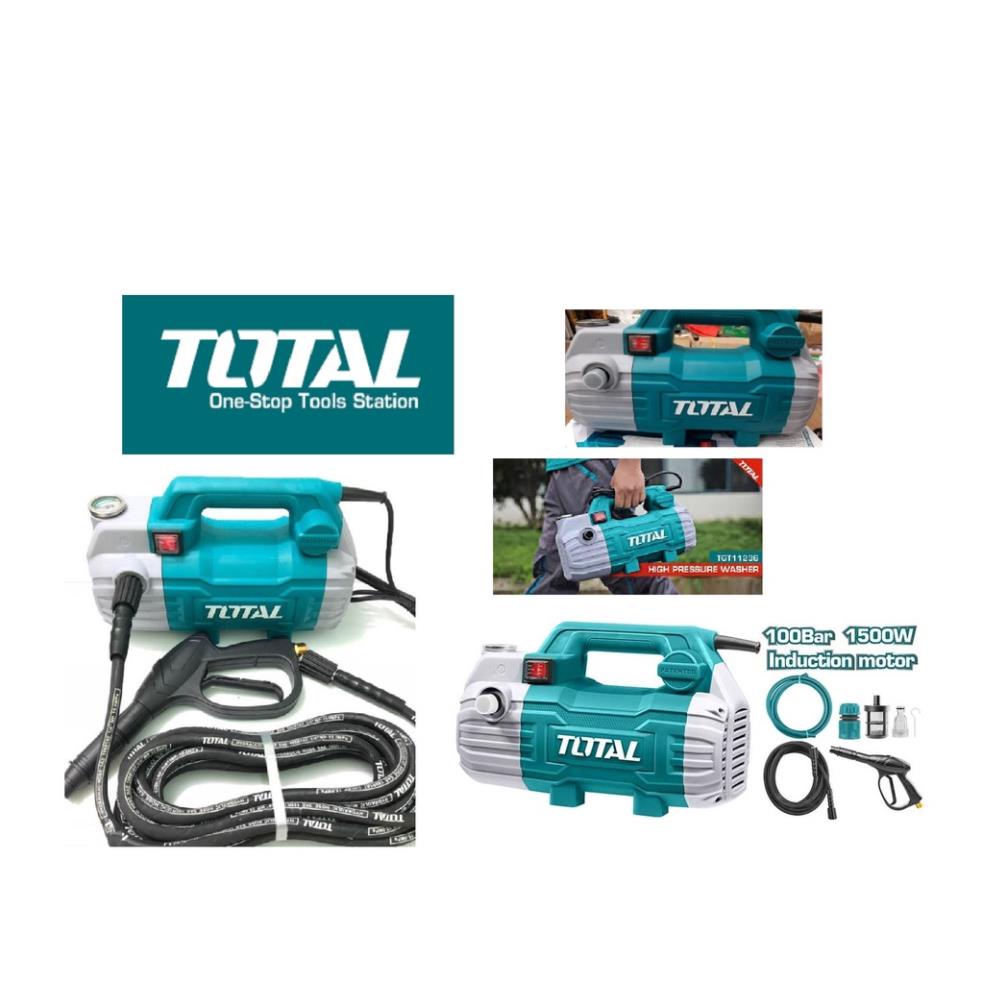MÁY XỊT RỮA XE ÁP LỰC CAO TOTAL 1500W ( MOTOR TỪ ) TGT11236 - Tặng kèm bình tạo bọt tuyết mini