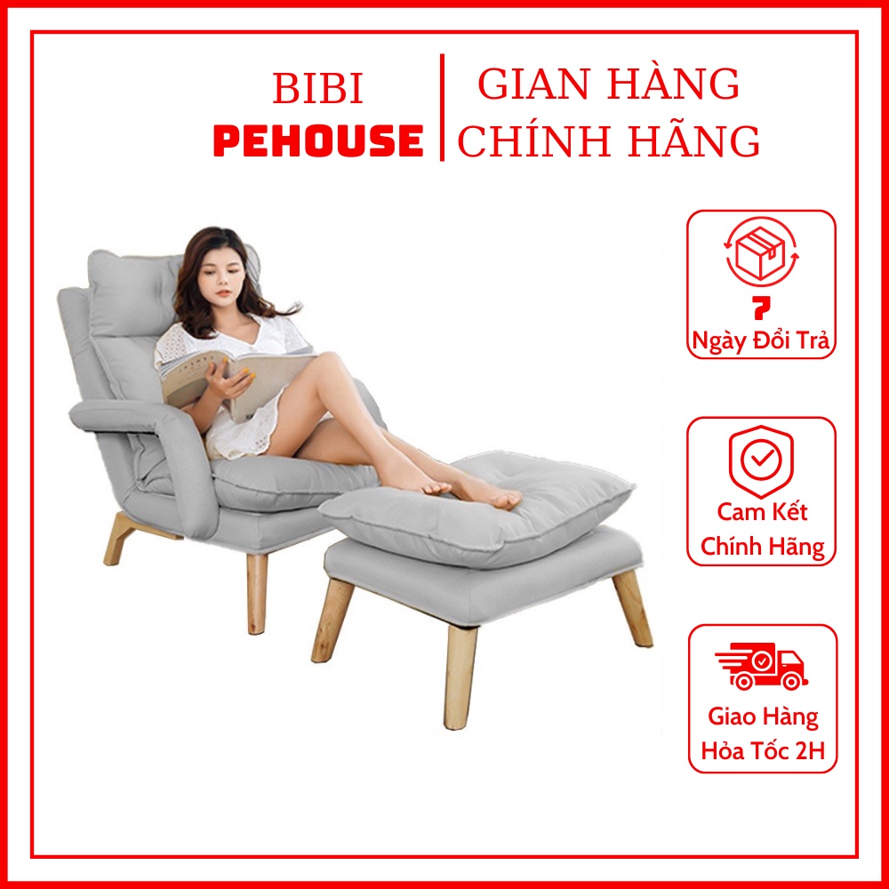 Ghế sofa giường điều chỉnh độ ngả khung kim loại cao cấp kèm đôn kê chân nghỉ ngơi thư giãn bibi shop