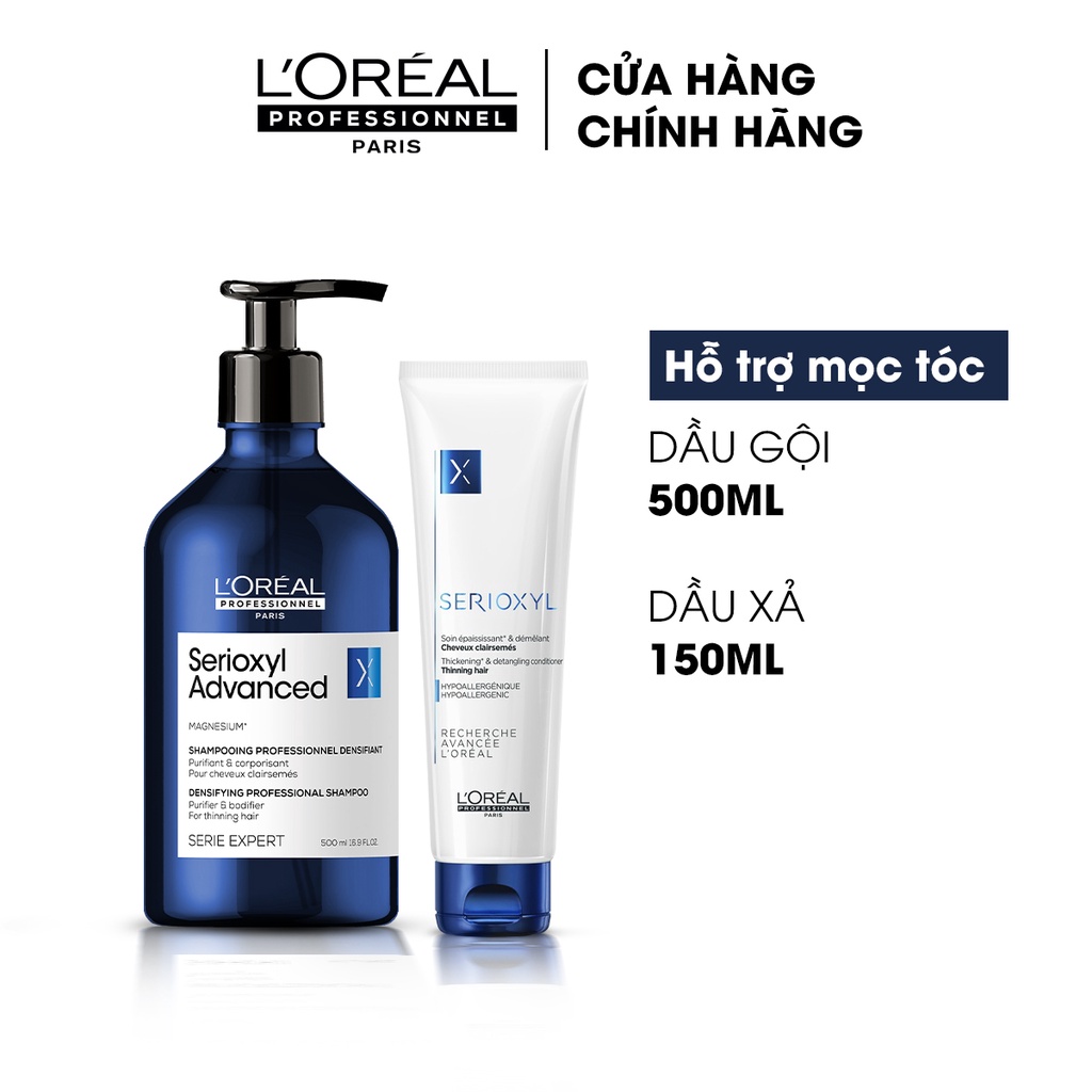 Combo Dầu gội L'Oréal Professionnel Serioxyl Advanced 500ml và Dầu xả L'Oréal Professionnel Serioxyl 150ml