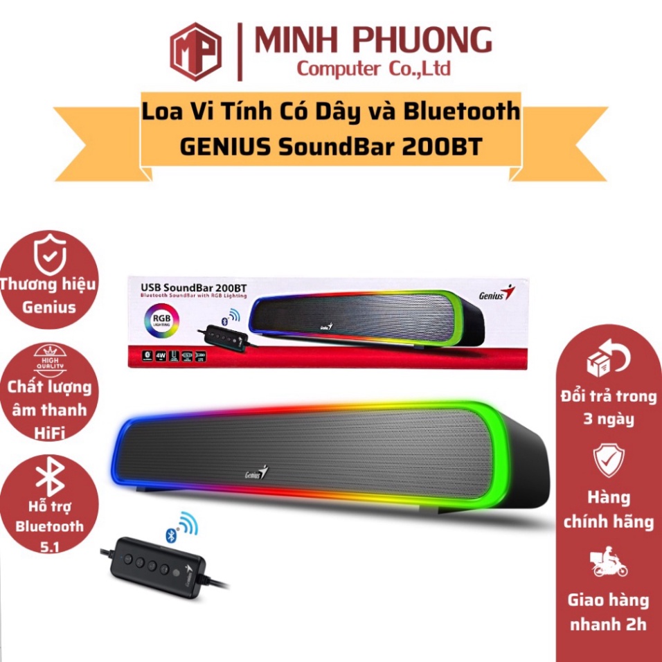 Loa Vi Tính Có Dây và Bluetooth 5.1 GENIUS SoundBar 200BT - Hàng chính hãng
