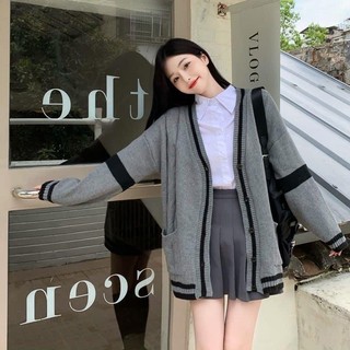 ÁO KHOÁC CARDIGAN MÀU GHI PHỐI VIỀN ĐEN BASIC