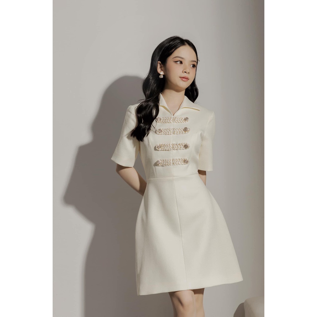 Đầm chữ A đi dự tiệc cưới, thiết kế cổ V, tay ngắn xinh xắn - Suzy