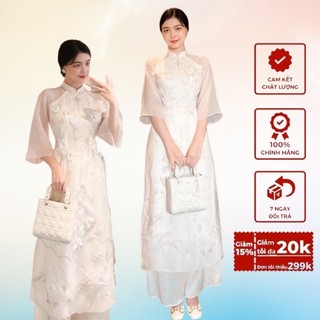 áo dài thiết kế Mita đính kết tỉ mỉ, áo dài cách tân trắng sang chảnh dễ mặc