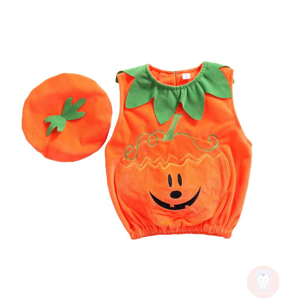 Set Áo Thun Ba Lỗ + Quần Short + Mũ In Họa Tiết Halloween Cho Bé Gái LAA6-B