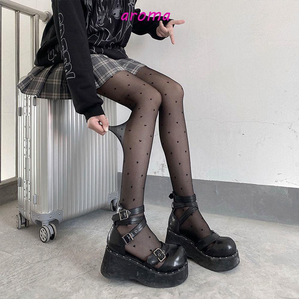 Quần Tất Lưới Trong Suốt Đính Nơ Phong Cách Lolita Quyến Rũ Cho Nữ