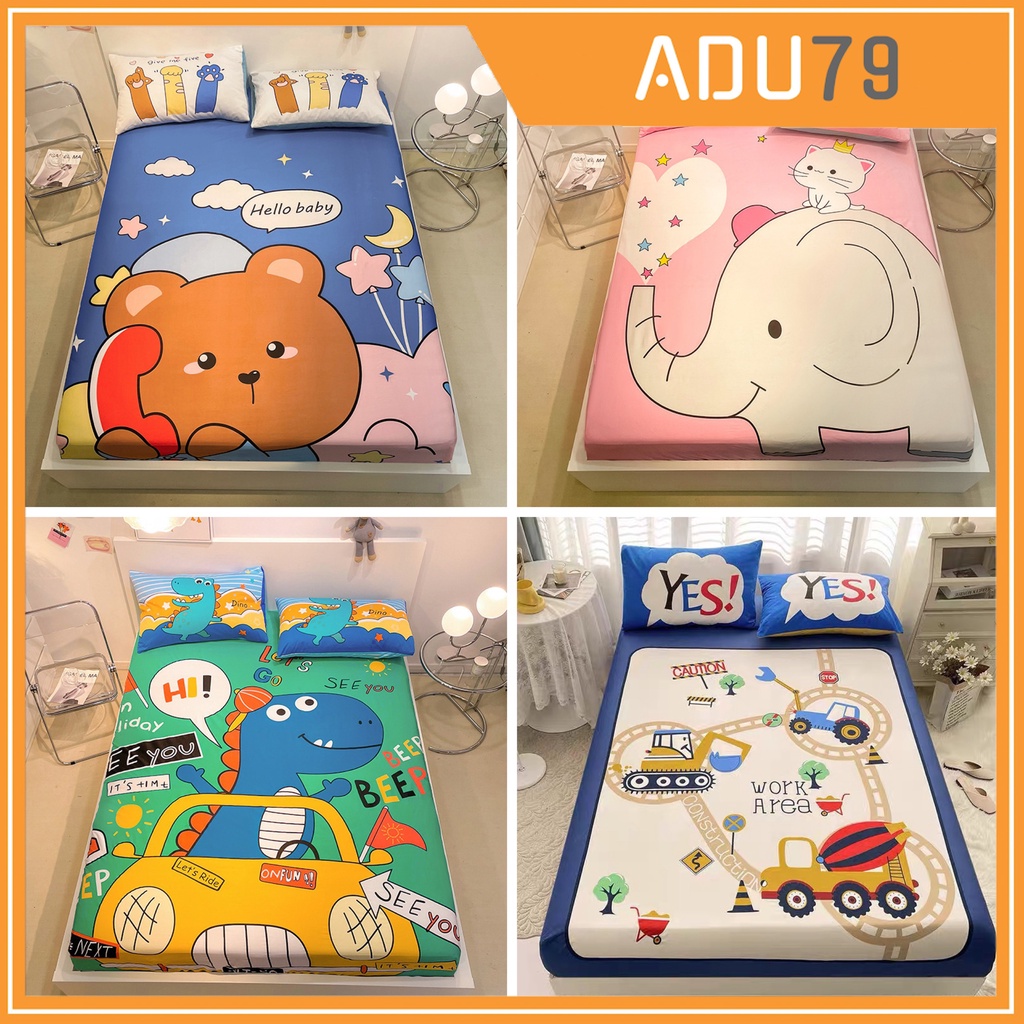 Set 3 Món Bộ Ga Và 2 Vỏ Nằm 100% COTTON TỰ NHIÊN - Cotton Living Xịn Nhập Khẩu - ADU79
