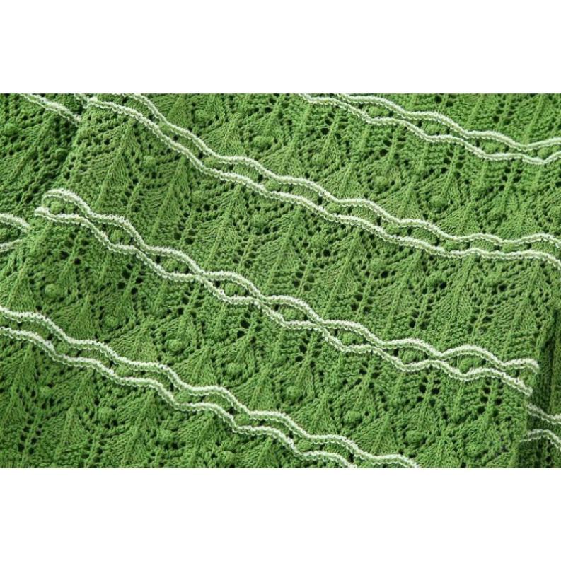 Made in Morocco - Áo Zara len croptop tay dài màu xanh lá sọc trắng YO50