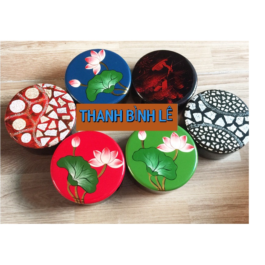 Hộp phấn tròn sơn mài cao cấp Thanh Bình Lê size 10x5 cm đựng đồ vật nhỏ, bánh kẹo mứt, trang trí bàn kệ, nhà cửa văn ph