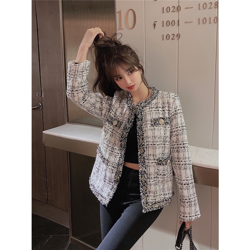 Áo Khoác Dạ Tweed Quảng Châu Nữ Minz Store Mã 5829, Thiết Kế Viền Lông Đính Cúc