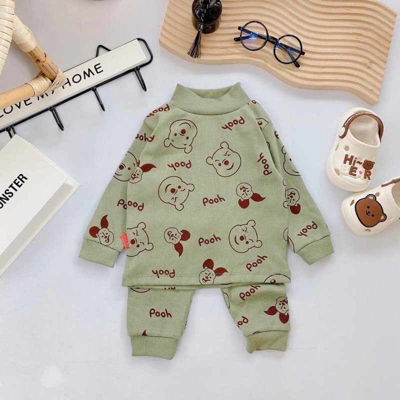 Bộ len tăm cổ cao ấm áp cho bé