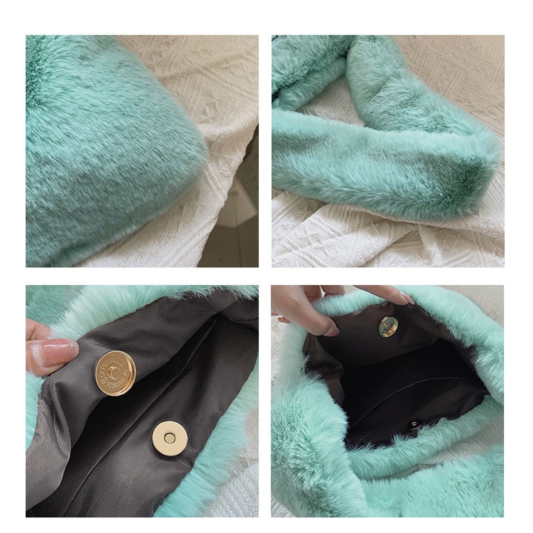 Túi Xách Đeo Vai Phối Lông Màu Kẹo Ngọt Phối Dây Xích Thời Trang