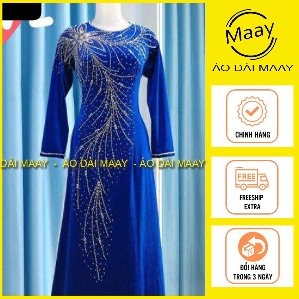 Áo dài nhung tặng mẹ đính kết bằng tay cao cấp, áo dài bà sui/trung niên - Áo dài Maay