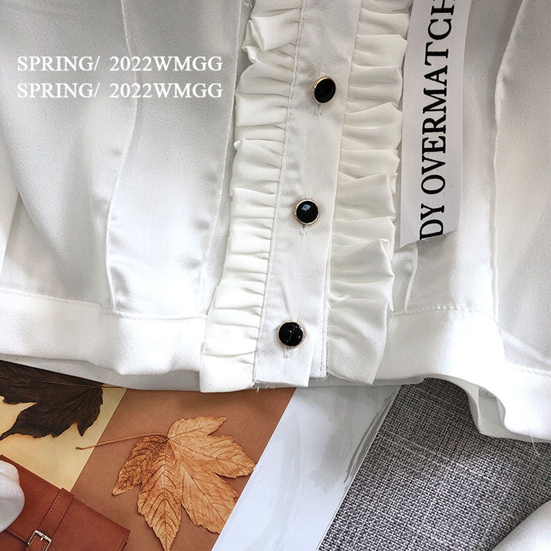 Áo Sơ Mi Voan Tay Dài Dáng Ngắn Thanh Lịch Thời Trang Phong Cách Hàn Quốc