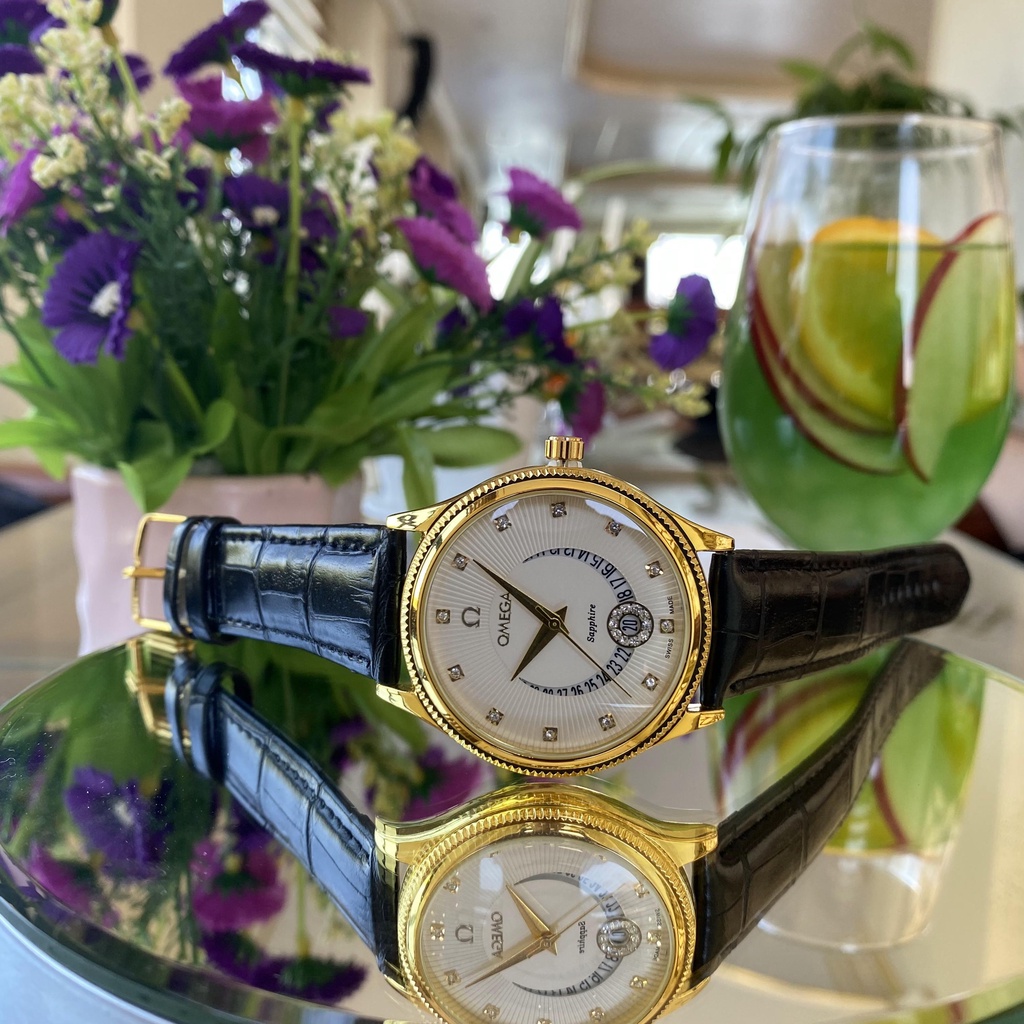 Đồng hồ Nam Omega OMG06 Trăng khuyết Dây da cao cấp, Mặt Sapphire chống xước, chống nước thẻ bảo hành 12 Tháng