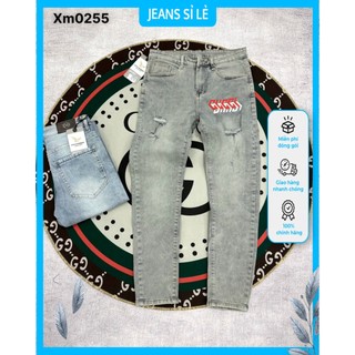 Quần jean nam xanh bạc in chữ guccii mẫu mới 2022
