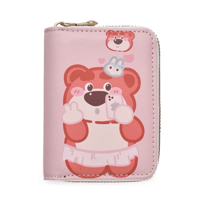 Ví mini cầm tay nữ hoạ tiết gấu dâu lotso Túi đựng thẻ hoạt hình dễ thương dung tích lớn siêu nhỏ gọn