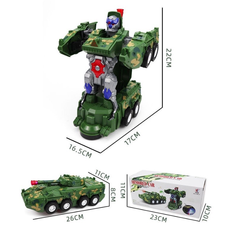 Đồ Chơi Trẻ Em Xe Tăng Biến Hình Robot Tự Động Có Đèn Và Nhạc
