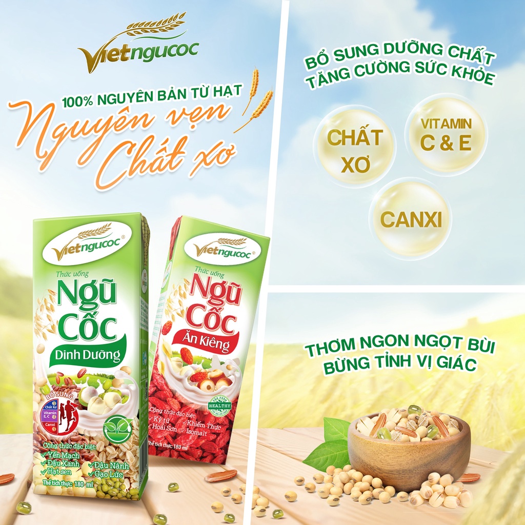 Thùng 48 Hộp Sữa Ngũ Cốc Dinh Dưỡng VIỆT NGŨ CỐC Uống Liền Bổ Sung Năng Lượng Chất Dinh Dưỡng Cho Cơ Thể 110ml/ Hộp